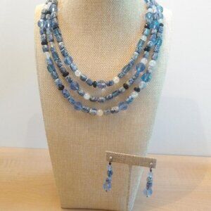Vintage Multi Strand Sodalite & Sterling Silver Necklace with Matching Earrings